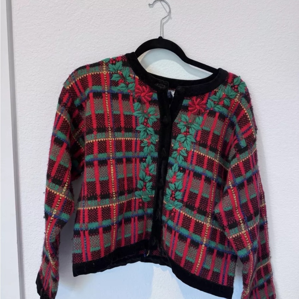 Vintage Cambridge Dry Goods Christmas Cardigan with Floral Embroidery M